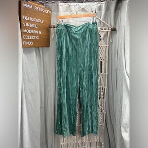 Cider Green  Crinkled Velvet-Look Wide Leg Pants | XL